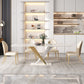 White Stone Dining Table Household Small Apartment Dining Furniture with Pedestal Base Pandora Gold 70.9"L x 35.4"W x 29.5"H Without Chairs Clearhalo 'Dining Tables & Seating' 'Dining Tables' 'dining_table' 'furn' 'furn_dining_table' 'Furniture' 'furniture_dining_table' 'Kitchen & Dining Furniture' 'kitchen' 'kitchen_dining_table' 4911554