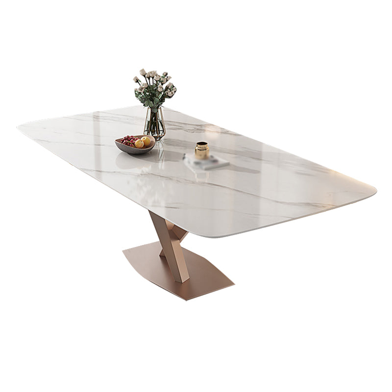 White Stone Dining Table Household Small Apartment Dining Furniture with Pedestal Base Gloss White Without Chairs Clearhalo 'Dining Tables & Seating' 'Dining Tables' 'dining_table' 'furn' 'furn_dining_table' 'Furniture' 'furniture_dining_table' 'Kitchen & Dining Furniture' 'kitchen' 'kitchen_dining_table' 4911555