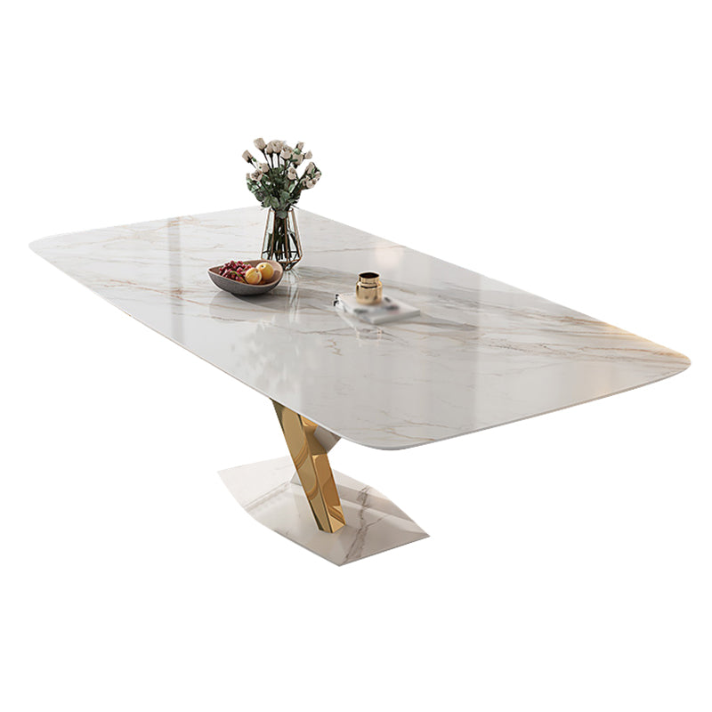 White Stone Dining Table Household Small Apartment Dining Furniture with Pedestal Base White Without Chairs Clearhalo 'Dining Tables & Seating' 'Dining Tables' 'dining_table' 'furn' 'furn_dining_table' 'Furniture' 'furniture_dining_table' 'Kitchen & Dining Furniture' 'kitchen' 'kitchen_dining_table' 4911558