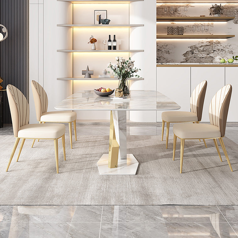 White Stone Dining Table Household Small Apartment Dining Furniture with Pedestal Base Clearhalo 'Dining Tables & Seating' 'Dining Tables' 'dining_table' 'furn' 'furn_dining_table' 'Furniture' 'furniture_dining_table' 'Kitchen & Dining Furniture' 'kitchen' 'kitchen_dining_table' 4911563