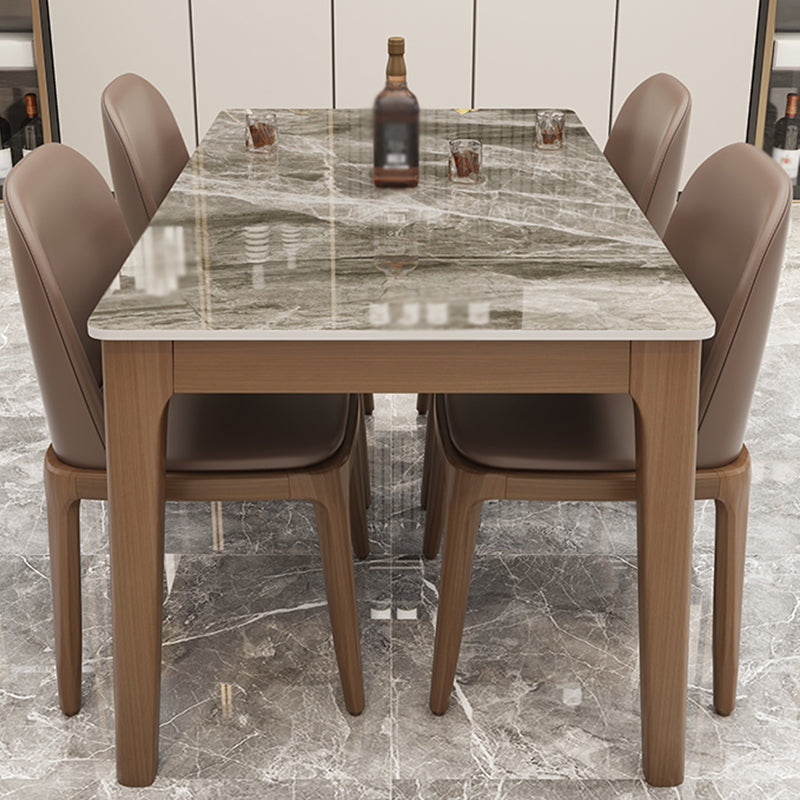 Mid-Century Modern Dining Table Stone Dining Table with Solid Wood Base Gray Clearhalo 'Dining Tables & Seating' 'Dining Tables' 'dining_table' 'Furniture' 'furniture_dining_table' 'Kitchen & Dining Furniture' 'kitchen' 'kitchen_dining_table' 4911571