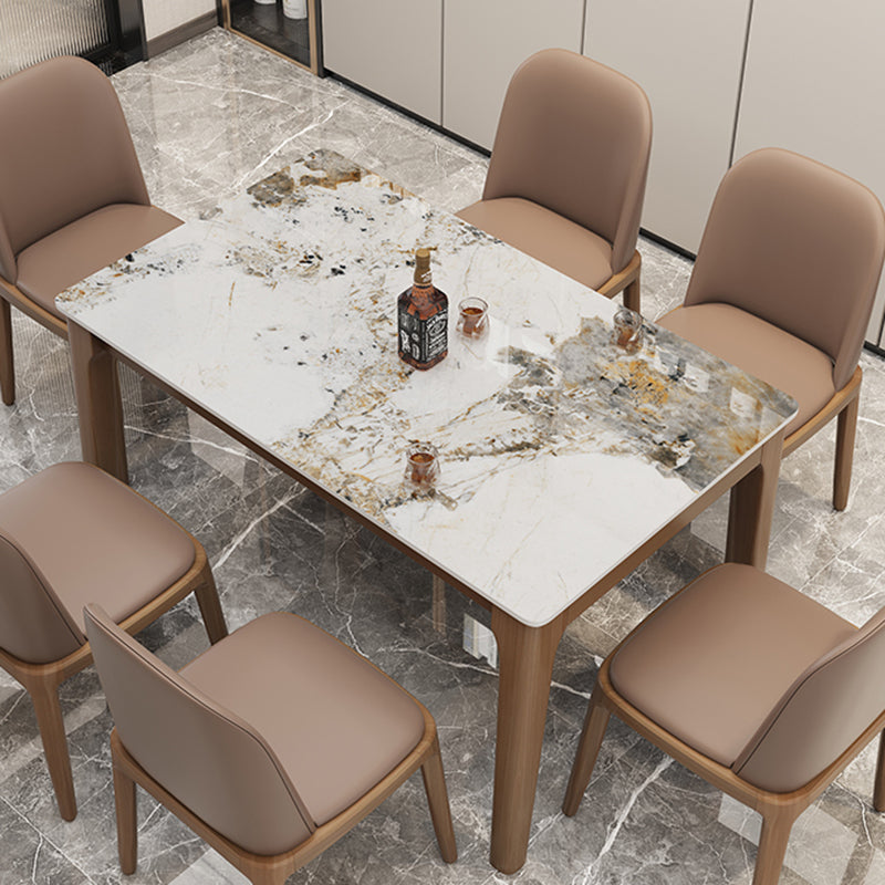 Mid-Century Modern Dining Table Stone Dining Table with Solid Wood Base White Grey Clearhalo 'Dining Tables & Seating' 'Dining Tables' 'dining_table' 'Furniture' 'furniture_dining_table' 'Kitchen & Dining Furniture' 'kitchen' 'kitchen_dining_table' 4911572