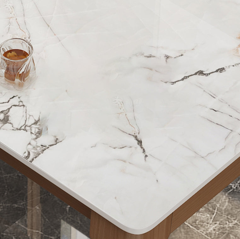 Mid-Century Modern Dining Table Stone Dining Table with Solid Wood Base Clearhalo 'Dining Tables & Seating' 'Dining Tables' 'dining_table' 'Furniture' 'furniture_dining_table' 'Kitchen & Dining Furniture' 'kitchen' 'kitchen_dining_table' 4911576