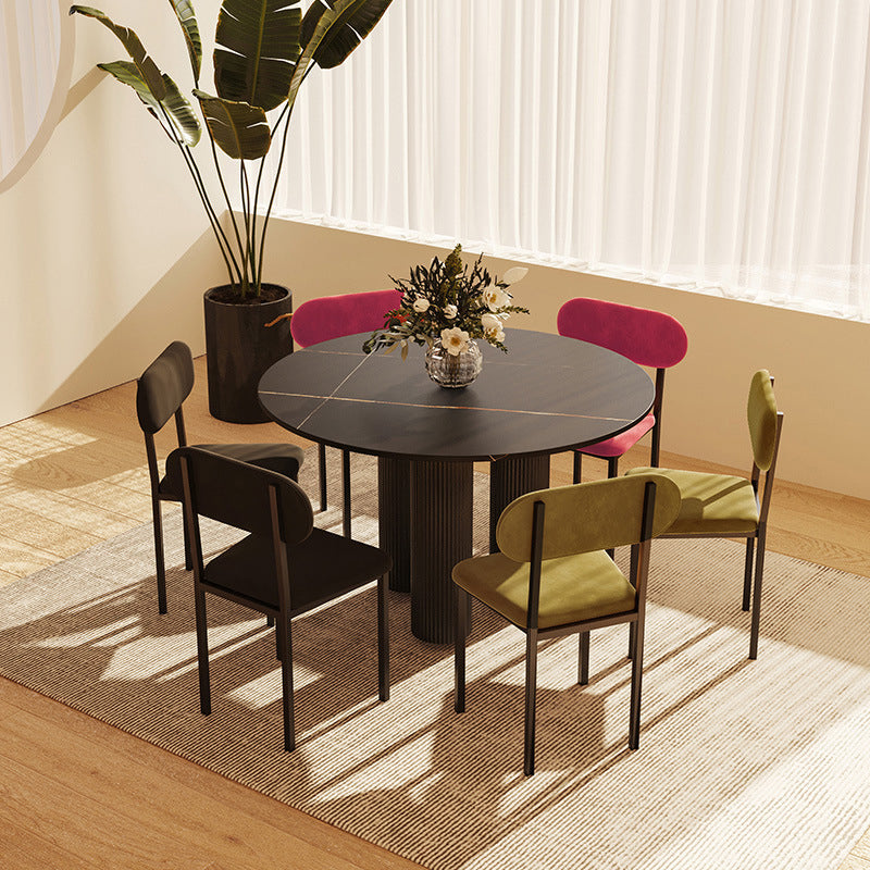 Round Dining Table Stone Top Dining Table with MDF Base for Dining Room Black Without Chairs Clearhalo 'Dining Tables & Seating' 'Dining Tables' 'dining_table' 'furn' 'furn_dining_table' 'Furniture' 'furniture_dining_table' 'Kitchen & Dining Furniture' 'kitchen' 'kitchen_dining_table' 4911584