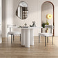 Round Dining Table Stone Top Dining Table with MDF Base for Dining Room White 51.2"L x 51.2"W x 29.5"H Without Chairs Clearhalo 'Dining Tables & Seating' 'Dining Tables' 'dining_table' 'furn' 'furn_dining_table' 'Furniture' 'furniture_dining_table' 'Kitchen & Dining Furniture' 'kitchen' 'kitchen_dining_table' 4911585