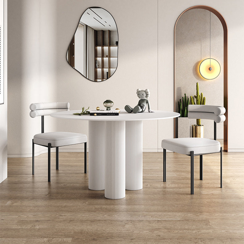 Round Dining Table Stone Top Dining Table with MDF Base for Dining Room White 51.2"L x 51.2"W x 29.5"H Without Chairs Clearhalo 'Dining Tables & Seating' 'Dining Tables' 'dining_table' 'furn' 'furn_dining_table' 'Furniture' 'furniture_dining_table' 'Kitchen & Dining Furniture' 'kitchen' 'kitchen_dining_table' 4911585