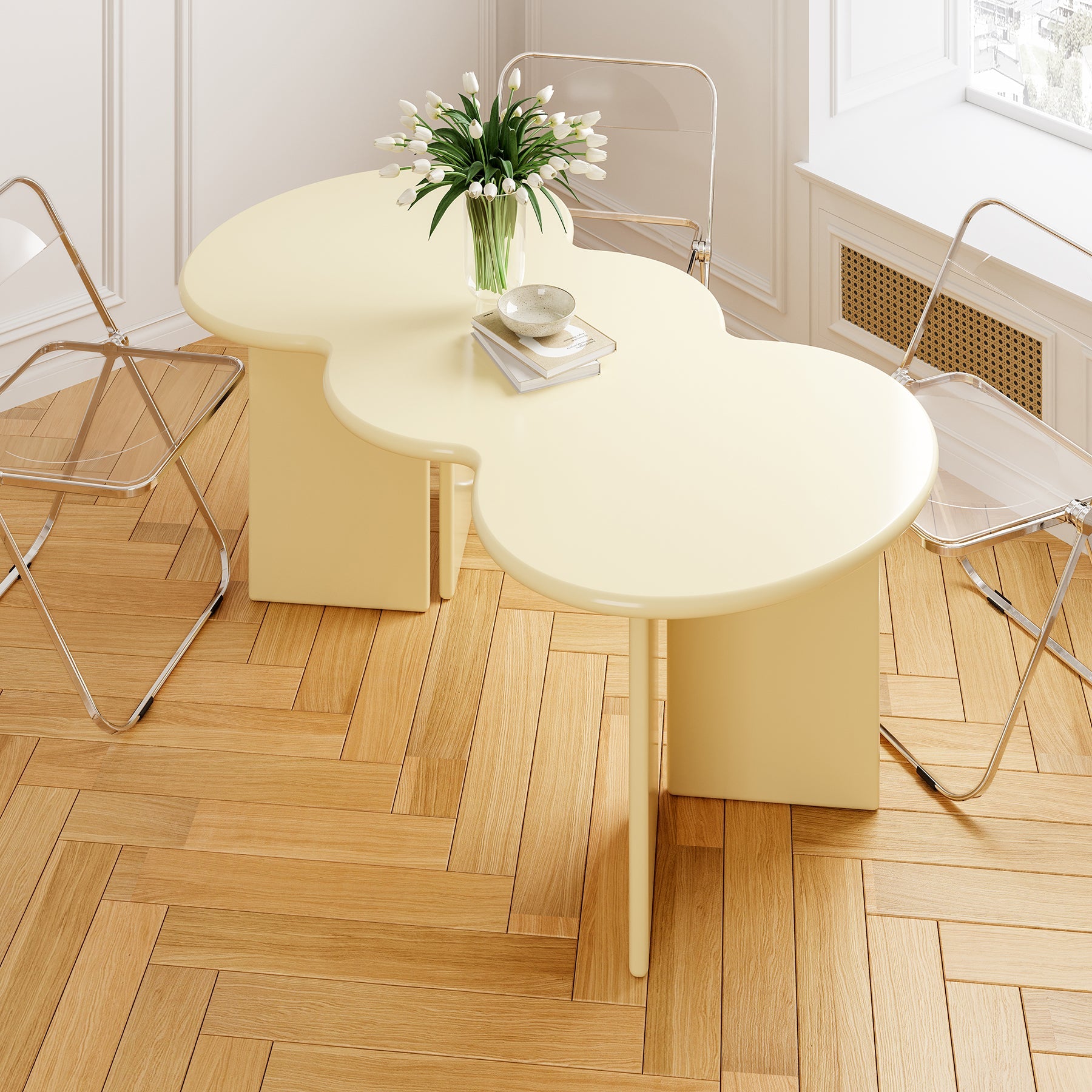 Free Form Solid Wood Dining Table Double Pedestal Furniture in Matte Finish Yellow 70.9"L x 35.4"W x 29.5"H Without Chairs Clearhalo 'Dining Tables & Seating' 'Dining Tables' 'dining_table' 'furn' 'furn_dining_table' 'Furniture' 'furniture_dining_table' 'Kitchen & Dining Furniture' 'kitchen' 'kitchen_dining_table' 4911599