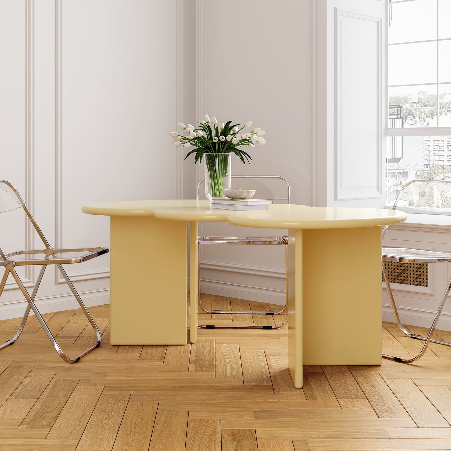 Free Form Solid Wood Dining Table Double Pedestal Furniture in Matte Finish Clearhalo 'Dining Tables & Seating' 'Dining Tables' 'dining_table' 'furn' 'furn_dining_table' 'Furniture' 'furniture_dining_table' 'Kitchen & Dining Furniture' 'kitchen' 'kitchen_dining_table' 4911608