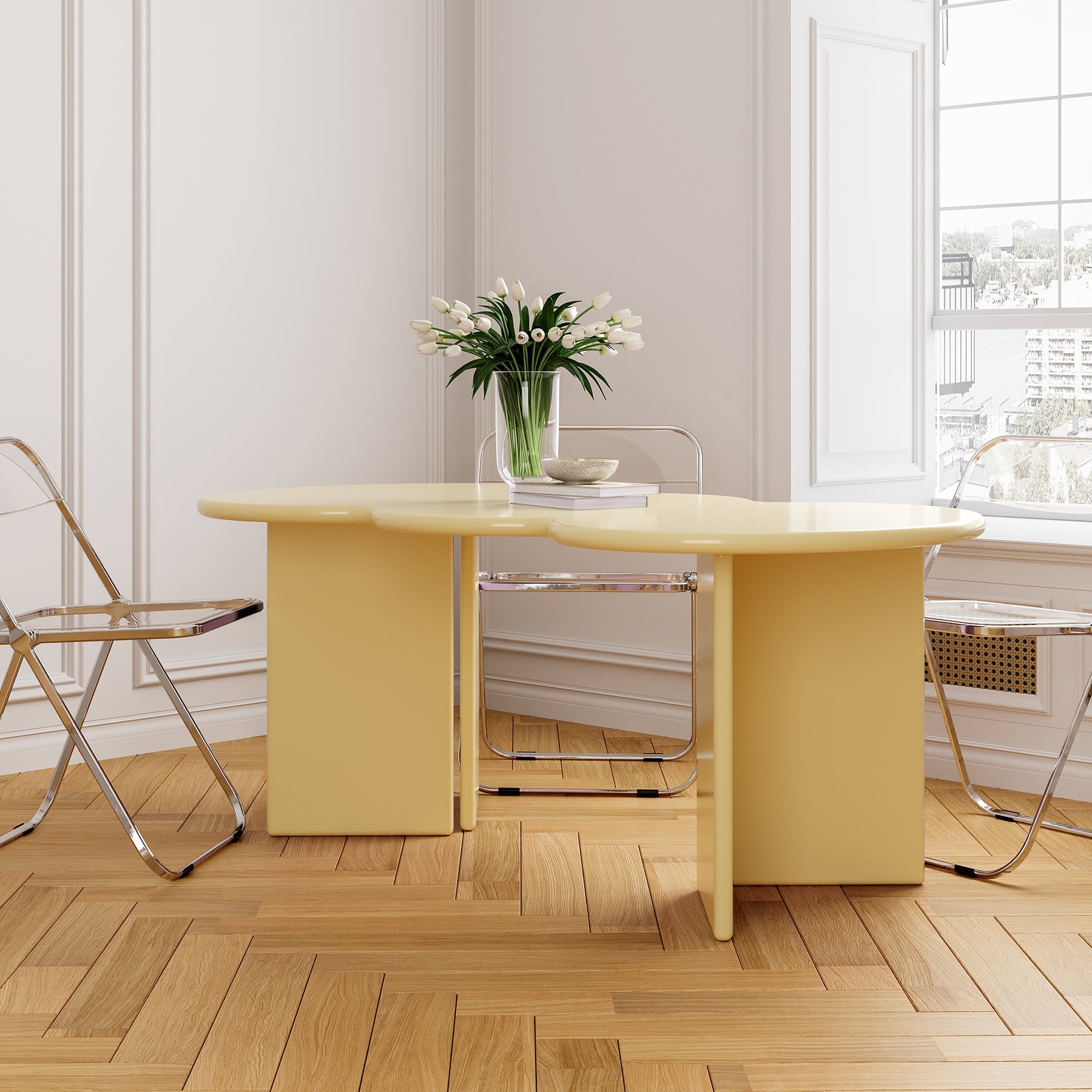 Free Form Solid Wood Dining Table Double Pedestal Furniture in Matte Finish Clearhalo 'Dining Tables & Seating' 'Dining Tables' 'dining_table' 'furn' 'furn_dining_table' 'Furniture' 'furniture_dining_table' 'Kitchen & Dining Furniture' 'kitchen' 'kitchen_dining_table' 4911608