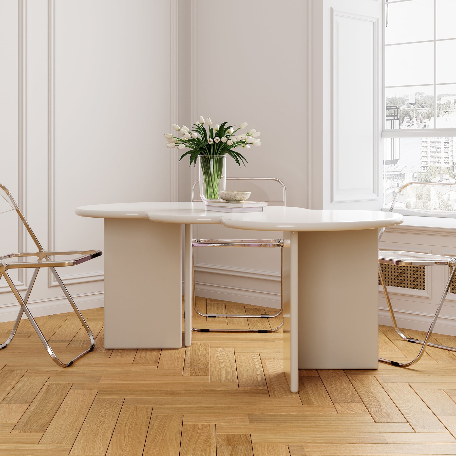 Free Form Solid Wood Dining Table Double Pedestal Furniture in Matte Finish Clearhalo 'Dining Tables & Seating' 'Dining Tables' 'dining_table' 'furn' 'furn_dining_table' 'Furniture' 'furniture_dining_table' 'Kitchen & Dining Furniture' 'kitchen' 'kitchen_dining_table' 4911609