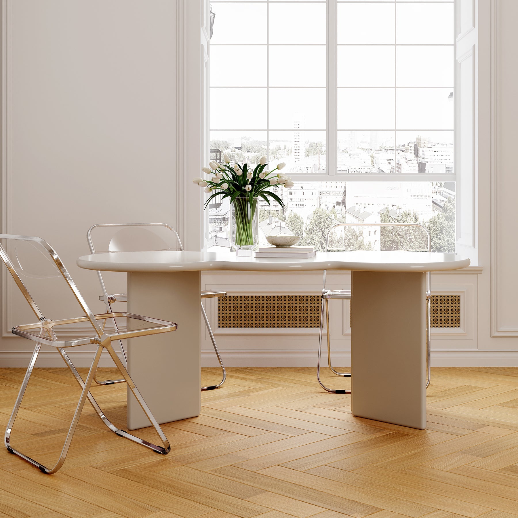 Free Form Solid Wood Dining Table Double Pedestal Furniture in Matte Finish Clearhalo 'Dining Tables & Seating' 'Dining Tables' 'dining_table' 'furn' 'furn_dining_table' 'Furniture' 'furniture_dining_table' 'Kitchen & Dining Furniture' 'kitchen' 'kitchen_dining_table' 4911610
