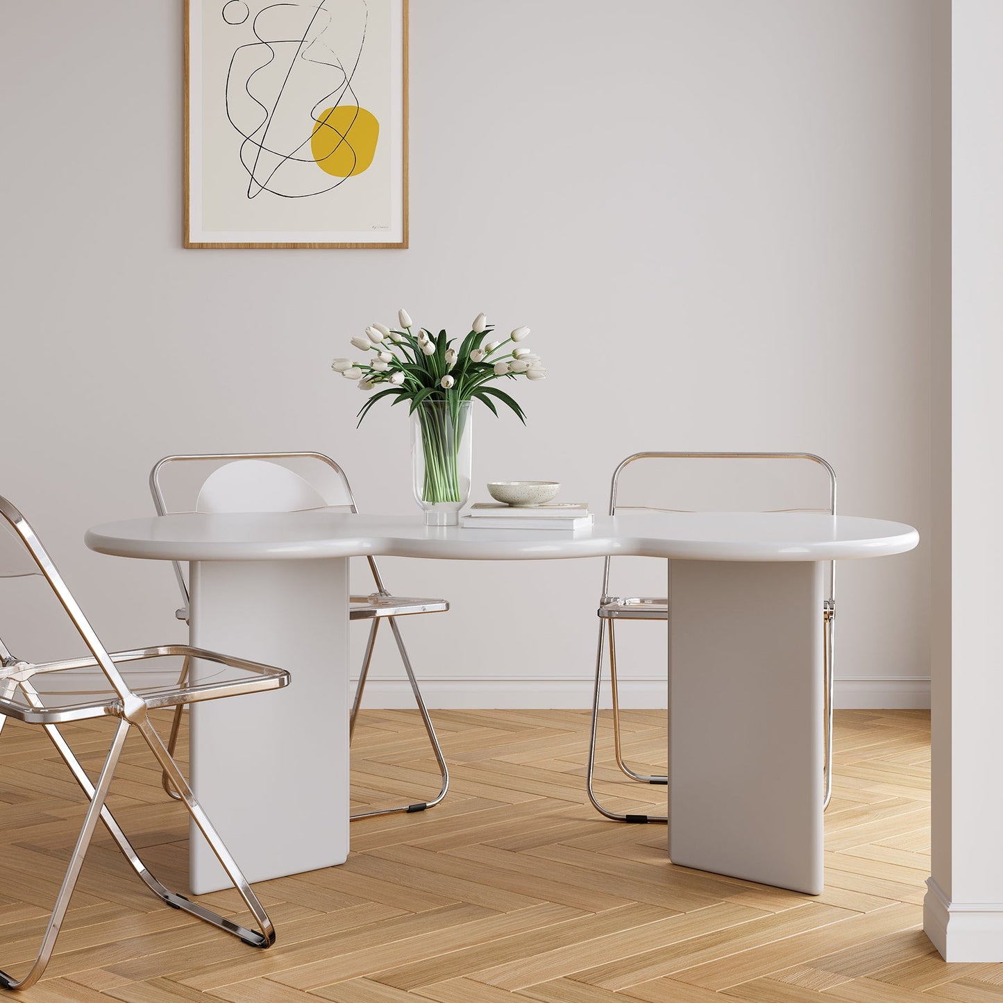 Free Form Solid Wood Dining Table Double Pedestal Furniture in Matte Finish Clearhalo 'Dining Tables & Seating' 'Dining Tables' 'dining_table' 'furn' 'furn_dining_table' 'Furniture' 'furniture_dining_table' 'Kitchen & Dining Furniture' 'kitchen' 'kitchen_dining_table' 4911611