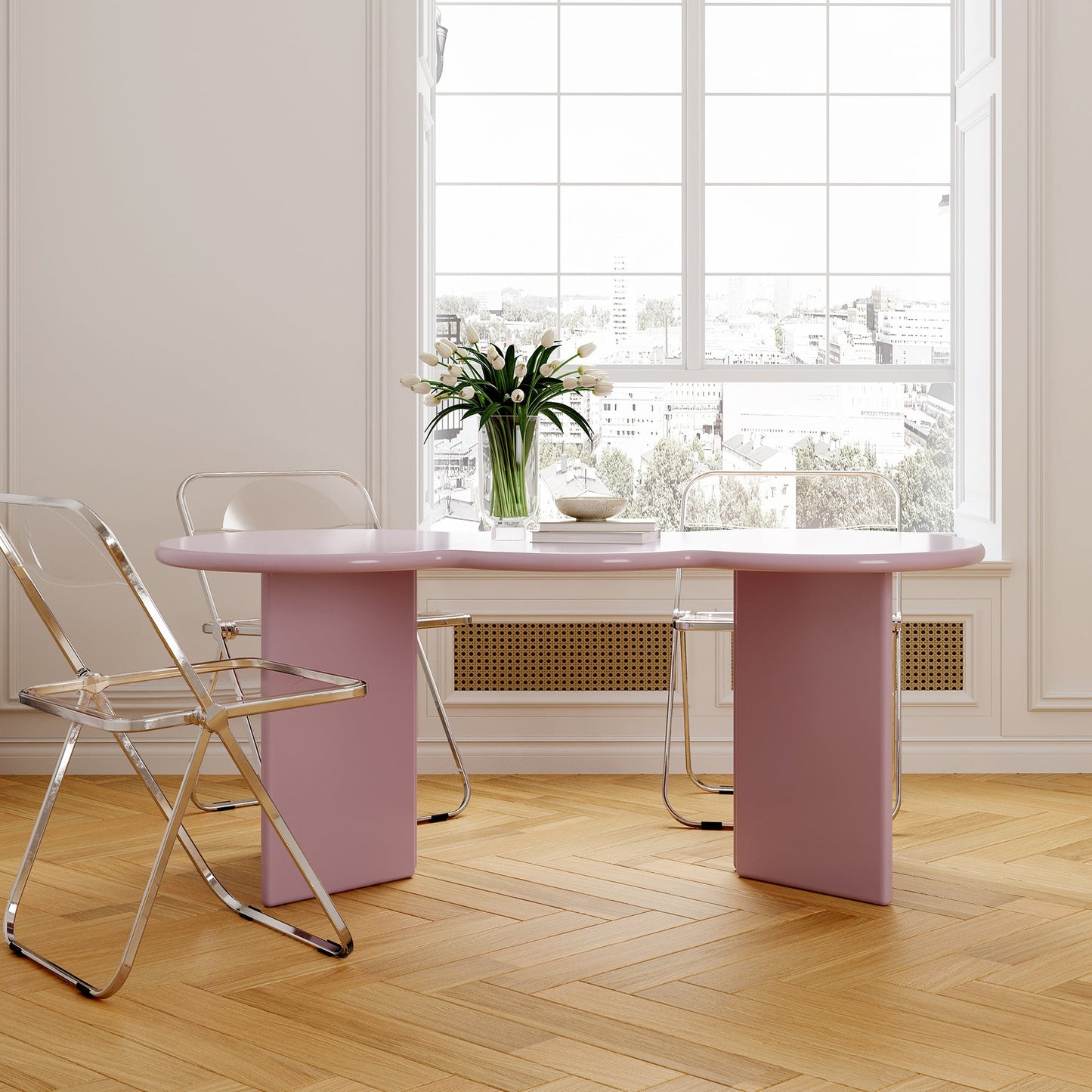 Free Form Solid Wood Dining Table Double Pedestal Furniture in Matte Finish Clearhalo 'Dining Tables & Seating' 'Dining Tables' 'dining_table' 'furn' 'furn_dining_table' 'Furniture' 'furniture_dining_table' 'Kitchen & Dining Furniture' 'kitchen' 'kitchen_dining_table' 4911613