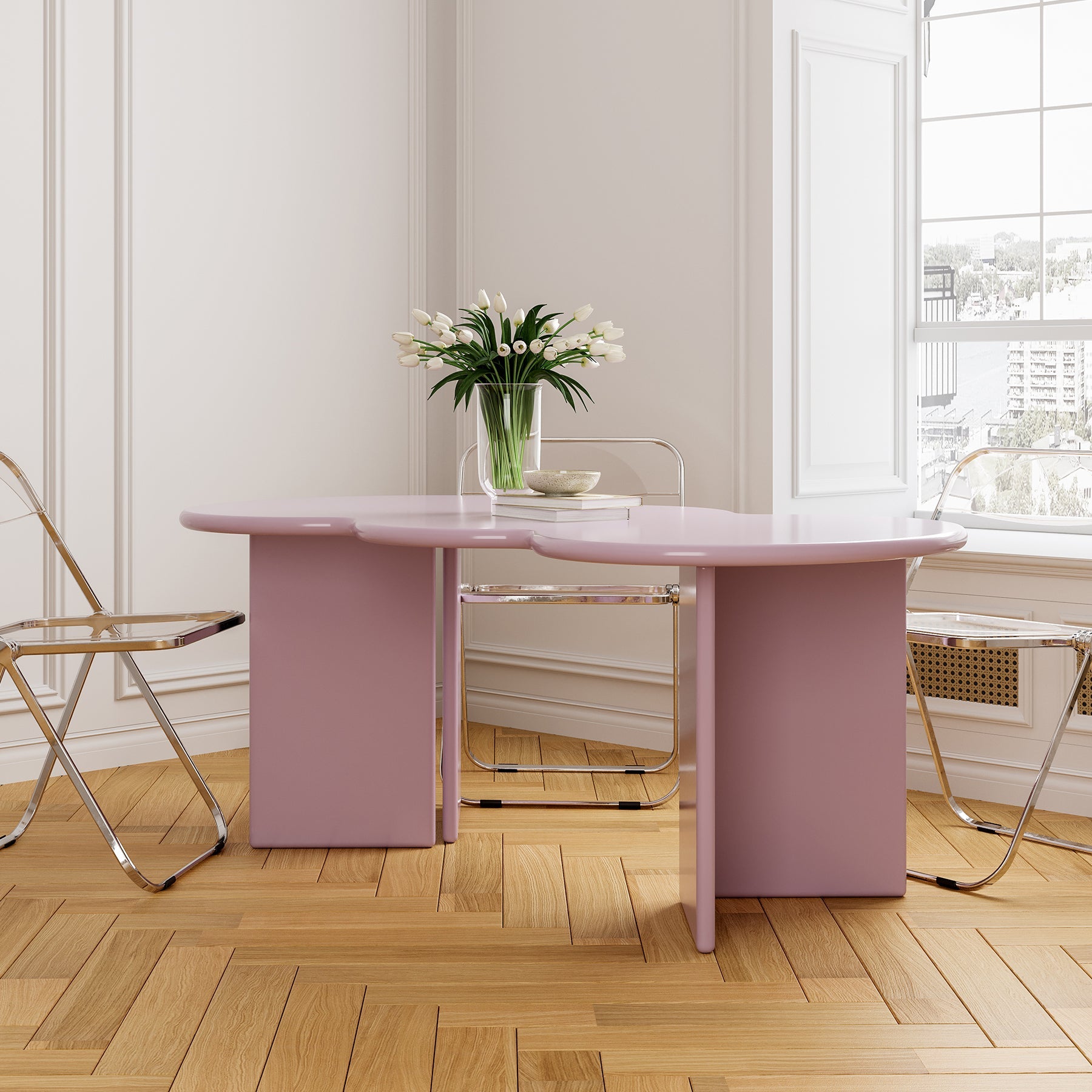 Free Form Solid Wood Dining Table Double Pedestal Furniture in Matte Finish Clearhalo 'Dining Tables & Seating' 'Dining Tables' 'dining_table' 'furn' 'furn_dining_table' 'Furniture' 'furniture_dining_table' 'Kitchen & Dining Furniture' 'kitchen' 'kitchen_dining_table' 4911614