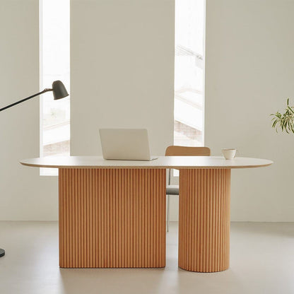 Solid Wood Dining Table Oval Double Pedestal Brown Furniture for Restaurant White Without Chairs Clearhalo 'Dining Tables & Seating' 'Dining Tables' 'dining_table' 'furn' 'furn_dining_table' 'Furniture' 'furniture_dining_table' 'Kitchen & Dining Furniture' 'kitchen' 'kitchen_dining_table' 4911621