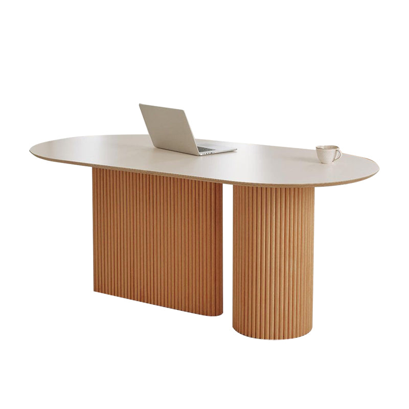 Solid Wood Dining Table Oval Double Pedestal Brown Furniture for Restaurant Clearhalo 'Dining Tables & Seating' 'Dining Tables' 'dining_table' 'furn' 'furn_dining_table' 'Furniture' 'furniture_dining_table' 'Kitchen & Dining Furniture' 'kitchen' 'kitchen_dining_table' 4911625