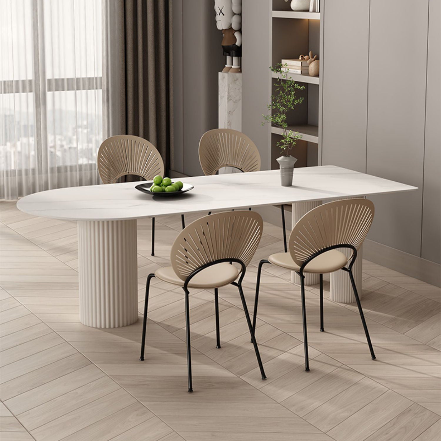 Kitchen Dining Table Modern Stone Dining Table in White and Black White 55.1"L x 27.6"W x 29.5"H Without Chairs Clearhalo 'Dining Tables & Seating' 'Dining Tables' 'dining_table' 'furn' 'furn_dining_table' 'Furniture' 'furniture_dining_table' 'Kitchen & Dining Furniture' 'kitchen' 'kitchen_dining_table' 4911636