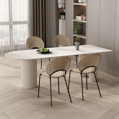 Kitchen Dining Table Modern Stone Dining Table in White and Black White 55.1"L x 27.6"W x 29.5"H Without Chairs Clearhalo 'Dining Tables & Seating' 'Dining Tables' 'dining_table' 'furn' 'furn_dining_table' 'Furniture' 'furniture_dining_table' 'Kitchen & Dining Furniture' 'kitchen' 'kitchen_dining_table' 4911636