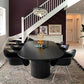 Oval Double Pedestal Modern Dining Table Fixed Table with Solid Wood Black Without Chairs Clearhalo 'Dining Tables & Seating' 'Dining Tables' 'dining_table' 'furn' 'furn_dining_table' 'Furniture' 'furniture_dining_table' 'Kitchen & Dining Furniture' 'kitchen' 'kitchen_dining_table' 4911648