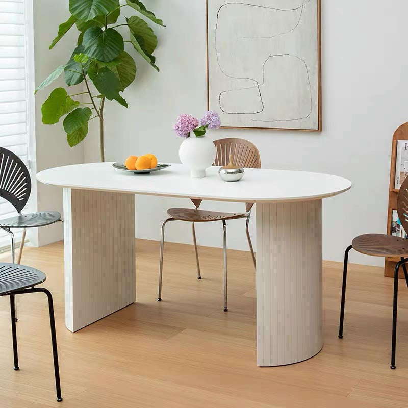 Oval Double Pedestal Modern Dining Table Fixed Table with Solid Wood White Without Chairs Clearhalo 'Dining Tables & Seating' 'Dining Tables' 'dining_table' 'furn' 'furn_dining_table' 'Furniture' 'furniture_dining_table' 'Kitchen & Dining Furniture' 'kitchen' 'kitchen_dining_table' 4911651