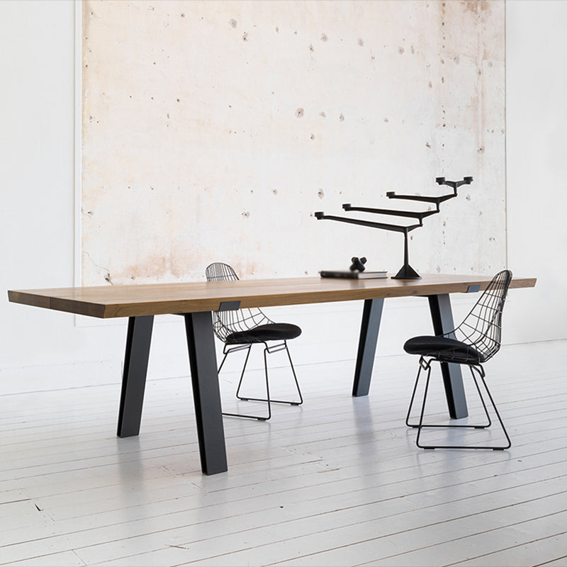 Industrial Pine Wood Table for Restaurant Rectangle Dining Table with Metal 4 Legs 78.7"L x 31.5"W x 29.5"H Without Chairs Clearhalo 'Dining Tables & Seating' 'Dining Tables' 'dining_table' 'furn' 'furn_dining_table' 'Furniture' 'furniture_dining_table' 'Kitchen & Dining Furniture' 'kitchen' 'kitchen_dining_table' 4911665