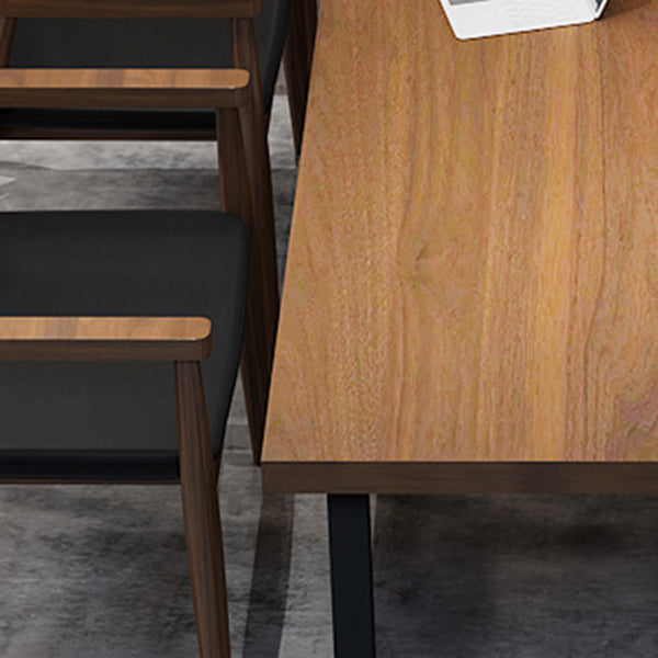 Metal Industrial Rectangle Table Pine Wood Top Indoor Table with Trestle Clearhalo 'Dining Tables & Seating' 'Dining Tables' 'dining_table' 'furn' 'furn_dining_table' 'Furniture' 'furniture_dining_table' 'Kitchen & Dining Furniture' 'kitchen' 'kitchen_dining_table' 4911687