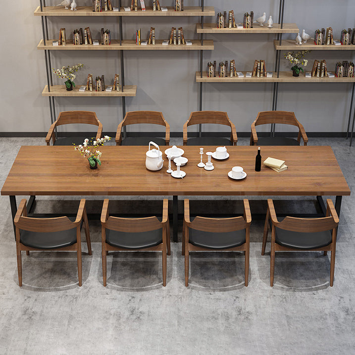 Metal Industrial Rectangle Table Pine Wood Top Indoor Table with Trestle Clearhalo 'Dining Tables & Seating' 'Dining Tables' 'dining_table' 'furn' 'furn_dining_table' 'Furniture' 'furniture_dining_table' 'Kitchen & Dining Furniture' 'kitchen' 'kitchen_dining_table' 4911688