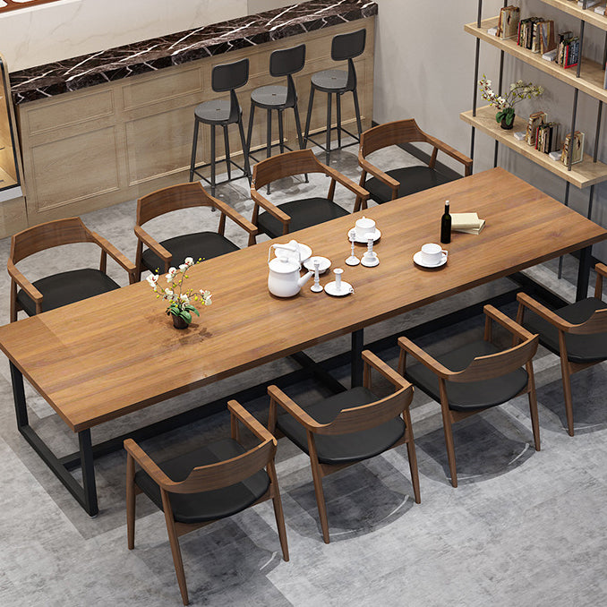 Metal Industrial Rectangle Table Pine Wood Top Indoor Table with Trestle Clearhalo 'Dining Tables & Seating' 'Dining Tables' 'dining_table' 'furn' 'furn_dining_table' 'Furniture' 'furniture_dining_table' 'Kitchen & Dining Furniture' 'kitchen' 'kitchen_dining_table' 4911689