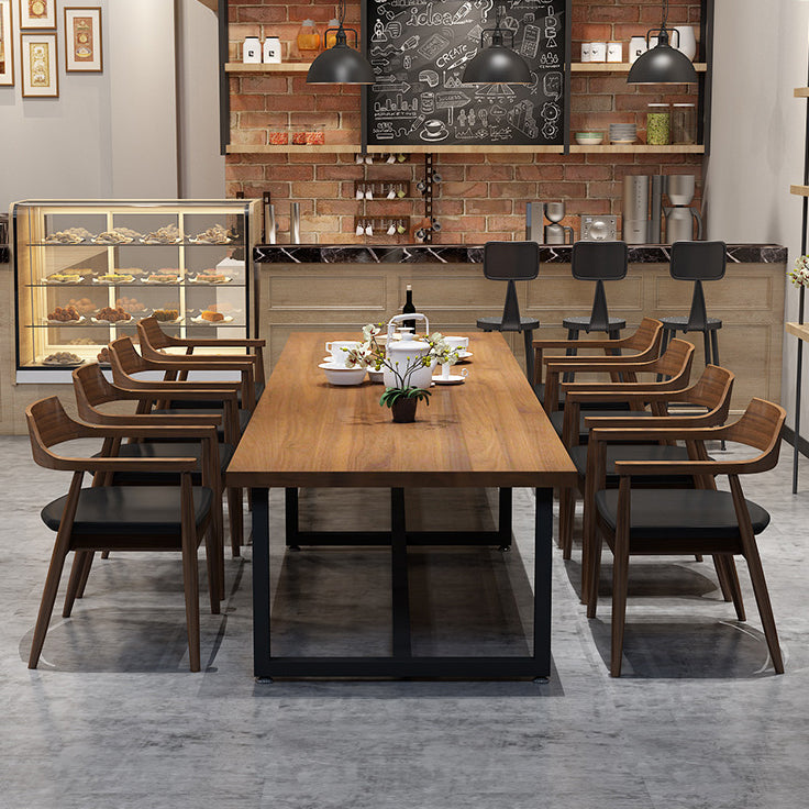 Metal Industrial Rectangle Table Pine Wood Top Indoor Table with Trestle Clearhalo 'Dining Tables & Seating' 'Dining Tables' 'dining_table' 'furn' 'furn_dining_table' 'Furniture' 'furniture_dining_table' 'Kitchen & Dining Furniture' 'kitchen' 'kitchen_dining_table' 4911691