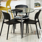 Metal Modern Round Indoor Table Glass Top Table for Kitchen and Dining Room Clear 27.6"L x 27.6"W x 29.5"H Without Chairs Clearhalo 'Dining Tables & Seating' 'Dining Tables' 'dining_table' 'furn' 'furn_dining_table' 'Furniture' 'furniture_dining_table' 'Kitchen & Dining Furniture' 'kitchen' 'kitchen_dining_table' 4911705