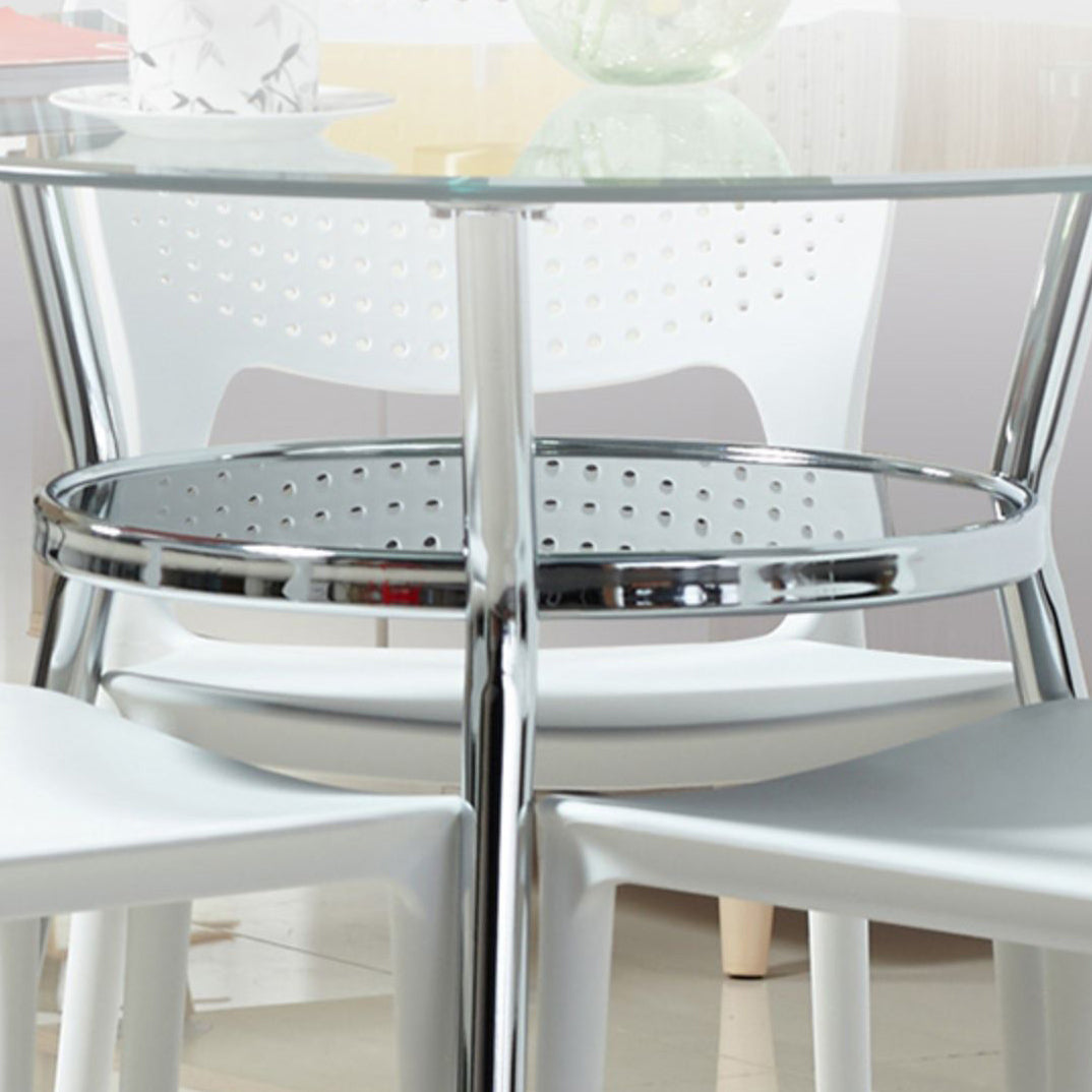 Metal Modern Round Indoor Table Glass Top Table for Kitchen and Dining Room Clearhalo 'Dining Tables & Seating' 'Dining Tables' 'dining_table' 'furn' 'furn_dining_table' 'Furniture' 'furniture_dining_table' 'Kitchen & Dining Furniture' 'kitchen' 'kitchen_dining_table' 4911711