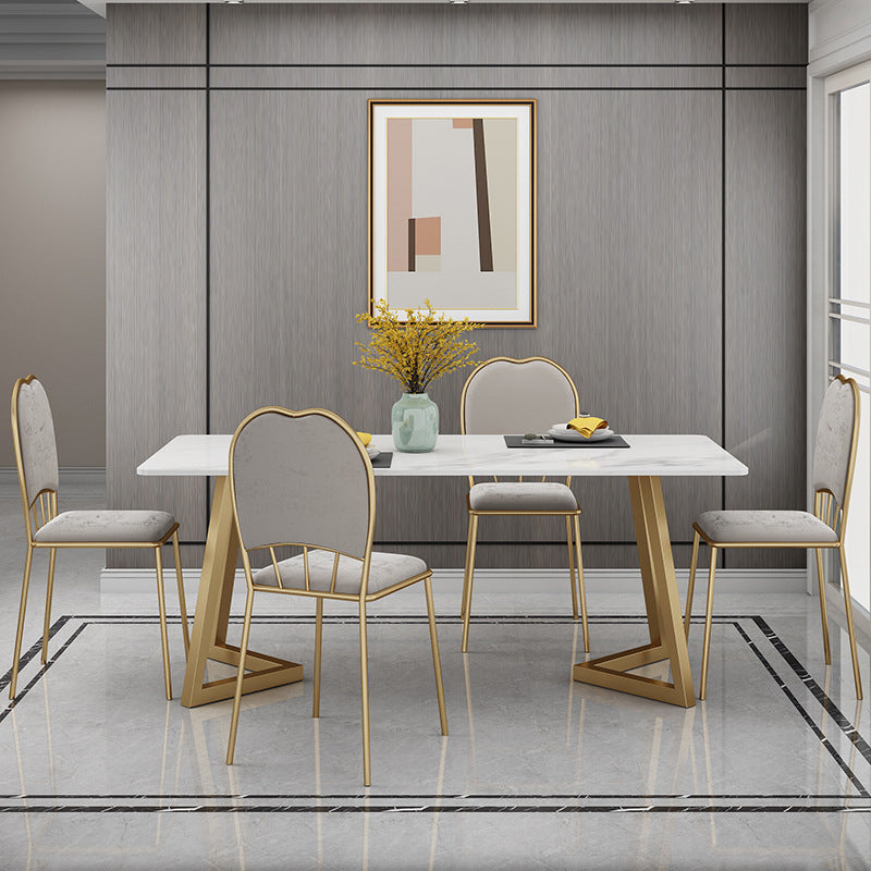 Stone Top Table Modern Rectangle Dining Table with Sled Base Gold 70.9"L x 31.5"W x 29.5"H Without Chairs Clearhalo 'Dining Tables & Seating' 'Dining Tables' 'dining_table' 'furn' 'furn_dining_table' 'Furniture' 'furniture_dining_table' 'Kitchen & Dining Furniture' 'kitchen' 'kitchen_dining_table' 4911718