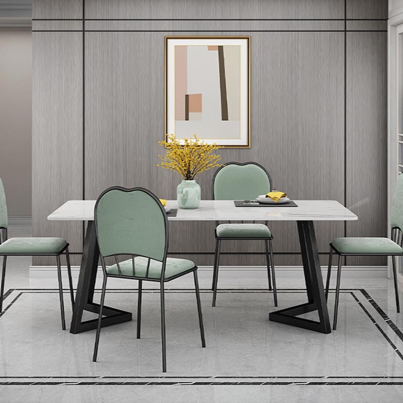 Stone Top Table Modern Rectangle Dining Table with Sled Base Black 70.9"L x 31.5"W x 29.5"H Without Chairs Clearhalo 'Dining Tables & Seating' 'Dining Tables' 'dining_table' 'furn' 'furn_dining_table' 'Furniture' 'furniture_dining_table' 'Kitchen & Dining Furniture' 'kitchen' 'kitchen_dining_table' 4911719