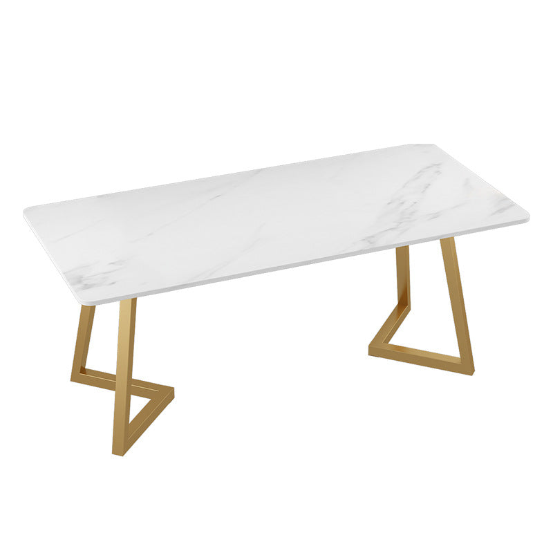 Stone Top Table Modern Rectangle Dining Table with Sled Base Clearhalo 'Dining Tables & Seating' 'Dining Tables' 'dining_table' 'furn' 'furn_dining_table' 'Furniture' 'furniture_dining_table' 'Kitchen & Dining Furniture' 'kitchen' 'kitchen_dining_table' 4911720