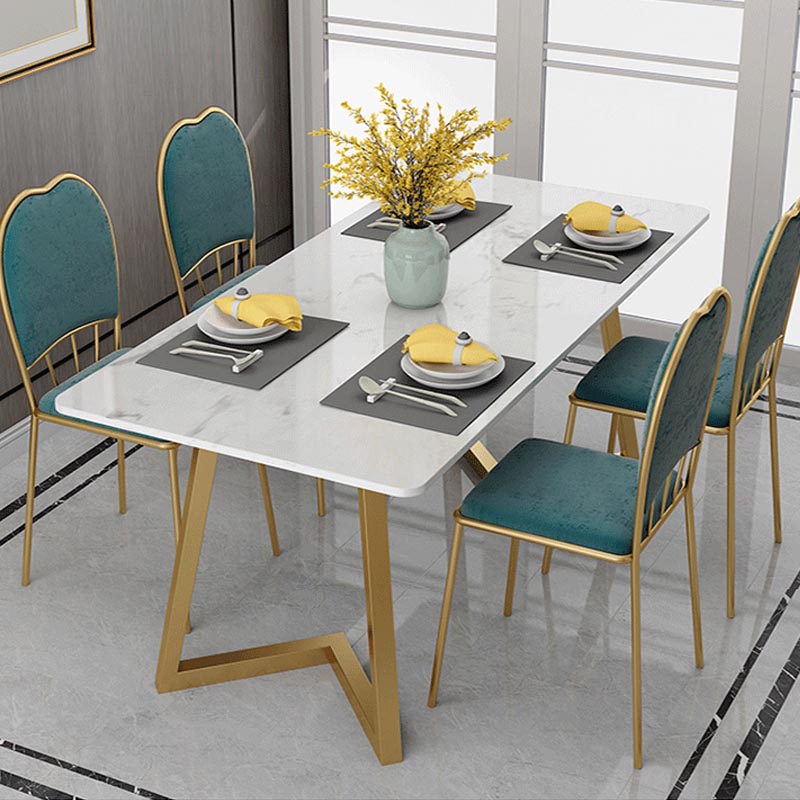Stone Top Table Modern Rectangle Dining Table with Sled Base Clearhalo 'Dining Tables & Seating' 'Dining Tables' 'dining_table' 'furn' 'furn_dining_table' 'Furniture' 'furniture_dining_table' 'Kitchen & Dining Furniture' 'kitchen' 'kitchen_dining_table' 4911721