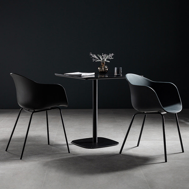 21-inch Metal Industrial Dining Table Square Pine Solid Wood Top Table with Pedestal Black Black Without Chairs Clearhalo 'Dining Tables & Seating' 'Dining Tables' 'dining_table' 'furn' 'furn_dining_table' 'Furniture' 'furniture_dining_table' 'Kitchen & Dining Furniture' 'kitchen' 'kitchen_dining_table' 4911728