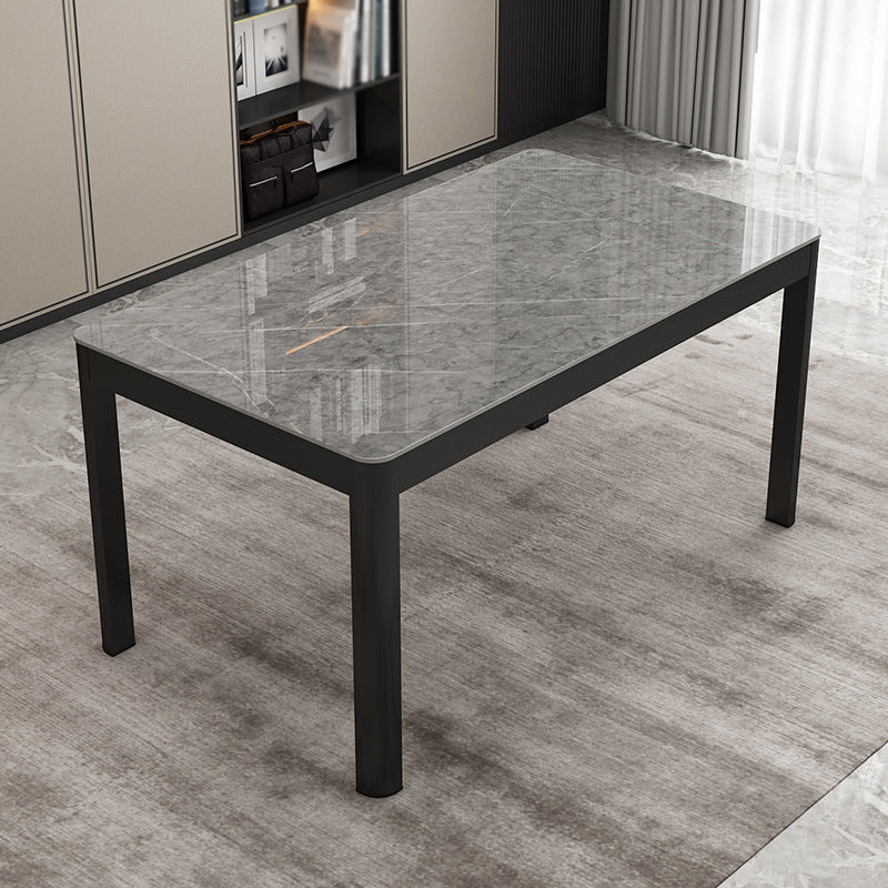 Metal Modern Rectangle Indoor Table Glass Top Table for Dining Room Gray Without Chairs Clearhalo 'Dining Tables & Seating' 'Dining Tables' 'dining_table' 'furn' 'furn_dining_table' 'Furniture' 'furniture_dining_table' 'Kitchen & Dining Furniture' 'kitchen' 'kitchen_dining_table' 4911747