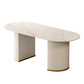 Sintered Stone Top Kitchen Table for Restaurant Luxury White Table with Double Pedestal Oval Without Chairs Clearhalo 'Dining Tables & Seating' 'Dining Tables' 'dining_table' 'furn' 'furn_dining_table' 'Furniture' 'furniture_dining_table' 'Kitchen & Dining Furniture' 'kitchen' 'kitchen_dining_table' 4911765
