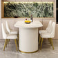 Sintered Stone Top Kitchen Table for Restaurant Luxury White Table with Double Pedestal Free Form 63"L x 31.5"W x 29.5"H Without Chairs Clearhalo 'Dining Tables & Seating' 'Dining Tables' 'dining_table' 'furn' 'furn_dining_table' 'Furniture' 'furniture_dining_table' 'Kitchen & Dining Furniture' 'kitchen' 'kitchen_dining_table' 4911768