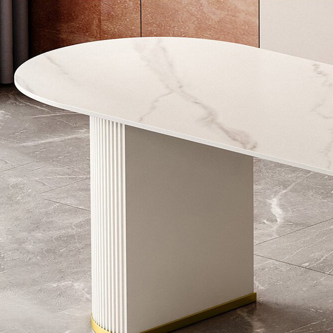 Sintered Stone Top Kitchen Table for Restaurant Luxury White Table with Double Pedestal Clearhalo 'Dining Tables & Seating' 'Dining Tables' 'dining_table' 'furn' 'furn_dining_table' 'Furniture' 'furniture_dining_table' 'Kitchen & Dining Furniture' 'kitchen' 'kitchen_dining_table' 4911772
