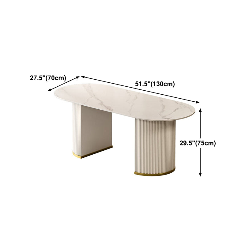 Sintered Stone Top Kitchen Table for Restaurant Luxury White Table with Double Pedestal Clearhalo 'Dining Tables & Seating' 'Dining Tables' 'dining_table' 'furn' 'furn_dining_table' 'Furniture' 'furniture_dining_table' 'Kitchen & Dining Furniture' 'kitchen' 'kitchen_dining_table' 4911775