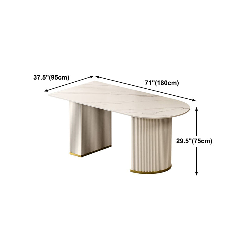 Sintered Stone Top Kitchen Table for Restaurant Luxury White Table with Double Pedestal Clearhalo 'Dining Tables & Seating' 'Dining Tables' 'dining_table' 'furn' 'furn_dining_table' 'Furniture' 'furniture_dining_table' 'Kitchen & Dining Furniture' 'kitchen' 'kitchen_dining_table' 4911781
