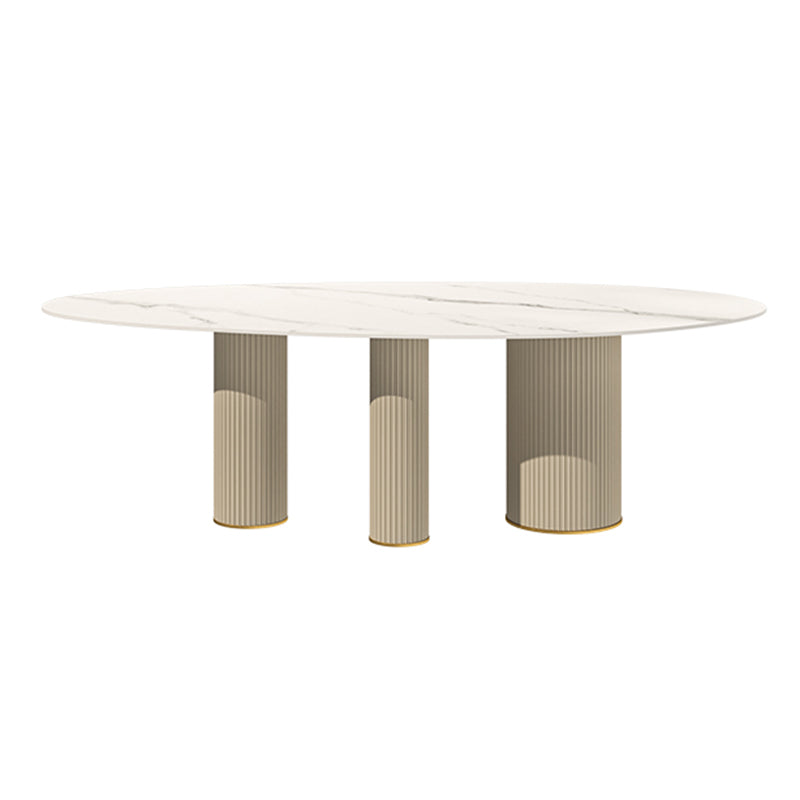 Metal Traditional Luxury Oval Indoor Table Sintered Stone Table with 3 Legs White Without Chairs Clearhalo 'Dining Tables & Seating' 'Dining Tables' 'dining_table' 'furn' 'furn_dining_table' 'Furniture' 'furniture_dining_table' 'Kitchen & Dining Furniture' 'kitchen' 'kitchen_dining_table' 4911784