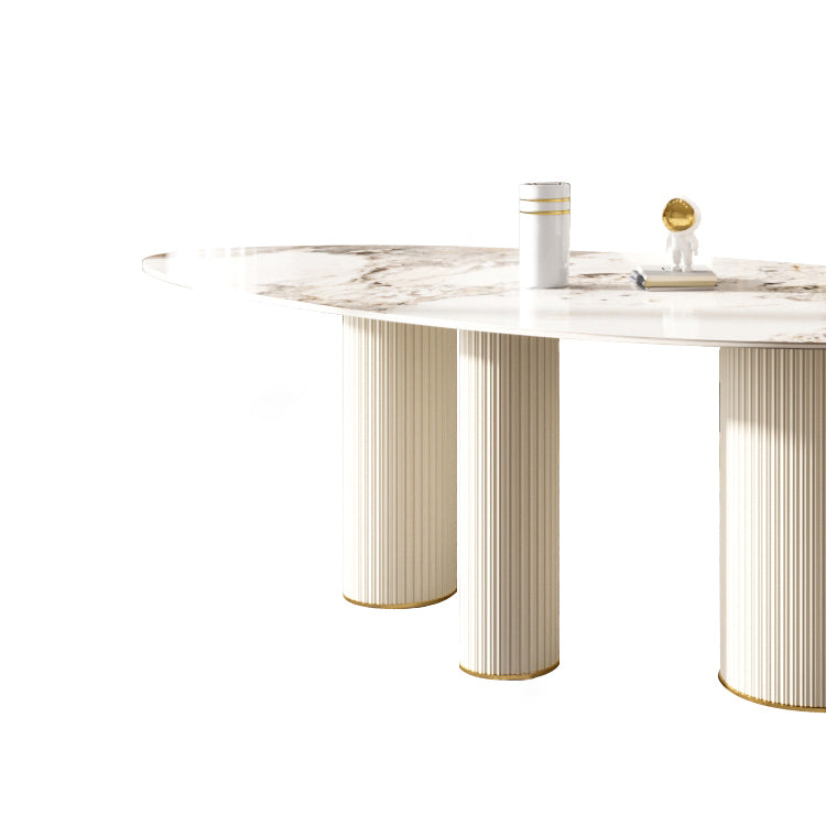 Metal Traditional Luxury Oval Indoor Table Sintered Stone Table with 3 Legs Clearhalo 'Dining Tables & Seating' 'Dining Tables' 'dining_table' 'furn' 'furn_dining_table' 'Furniture' 'furniture_dining_table' 'Kitchen & Dining Furniture' 'kitchen' 'kitchen_dining_table' 4911789