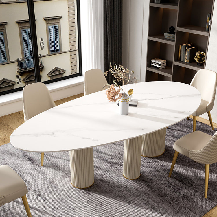 Metal Traditional Luxury Oval Indoor Table Sintered Stone Table with 3 Legs Clearhalo 'Dining Tables & Seating' 'Dining Tables' 'dining_table' 'furn' 'furn_dining_table' 'Furniture' 'furniture_dining_table' 'Kitchen & Dining Furniture' 'kitchen' 'kitchen_dining_table' 4911793