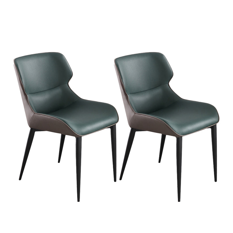 Contemporary Style Arm Wingback Side Chairs Faux Leather Side Chair Blackish Green 2 Piece Set Clearhalo 'Dining Chairs' 'Dining Tables & Seating' 'dining_chair' 'furn' 'furn_dining_chair' 'Furniture' 'furniture_dining_chair' 'Kitchen & Dining Furniture' 4911946
