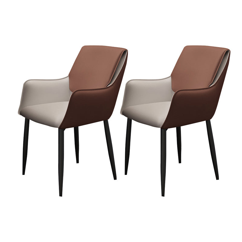 Modern Design Arm Solid Back Side Chairs Leather Dining Side Chair Dark Brown 2 Piece Set Clearhalo 'Dining Chairs' 'Dining Tables & Seating' 'dining_chair' 'furn' 'furn_dining_chair' 'Furniture' 'furniture_dining_chair' 'Kitchen & Dining Furniture' 4911973