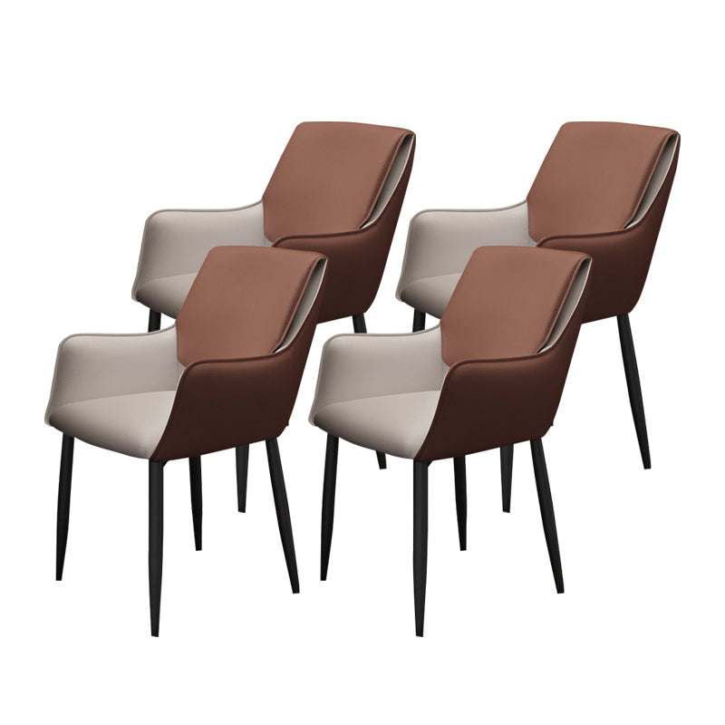 Modern Design Arm Solid Back Side Chairs Leather Dining Side Chair Dark Brown 4 Piece Set Clearhalo 'Dining Chairs' 'Dining Tables & Seating' 'dining_chair' 'furn' 'furn_dining_chair' 'Furniture' 'furniture_dining_chair' 'Kitchen & Dining Furniture' 4911976