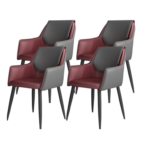 Modern Design Arm Solid Back Side Chairs Leather Dining Side Chair Dark Gray-White 4 Piece Set Clearhalo 'Dining Chairs' 'Dining Tables & Seating' 'dining_chair' 'furn' 'furn_dining_chair' 'Furniture' 'furniture_dining_chair' 'Kitchen & Dining Furniture' 4911979