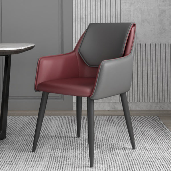 Modern Design Arm Solid Back Side Chairs Leather Dining Side Chair Dark Gray-White 1 Piece Clearhalo 'Dining Chairs' 'Dining Tables & Seating' 'dining_chair' 'furn' 'furn_dining_chair' 'Furniture' 'furniture_dining_chair' 'Kitchen & Dining Furniture' 4911985